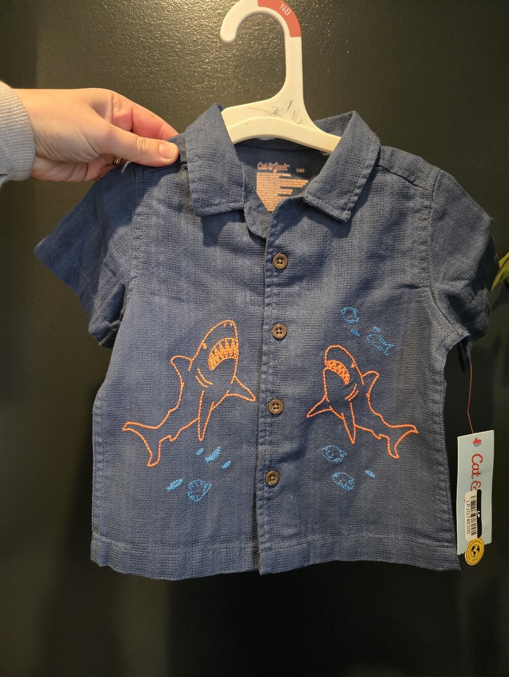 Cat & Jack Boys Shark Button Up NWT 12 Months